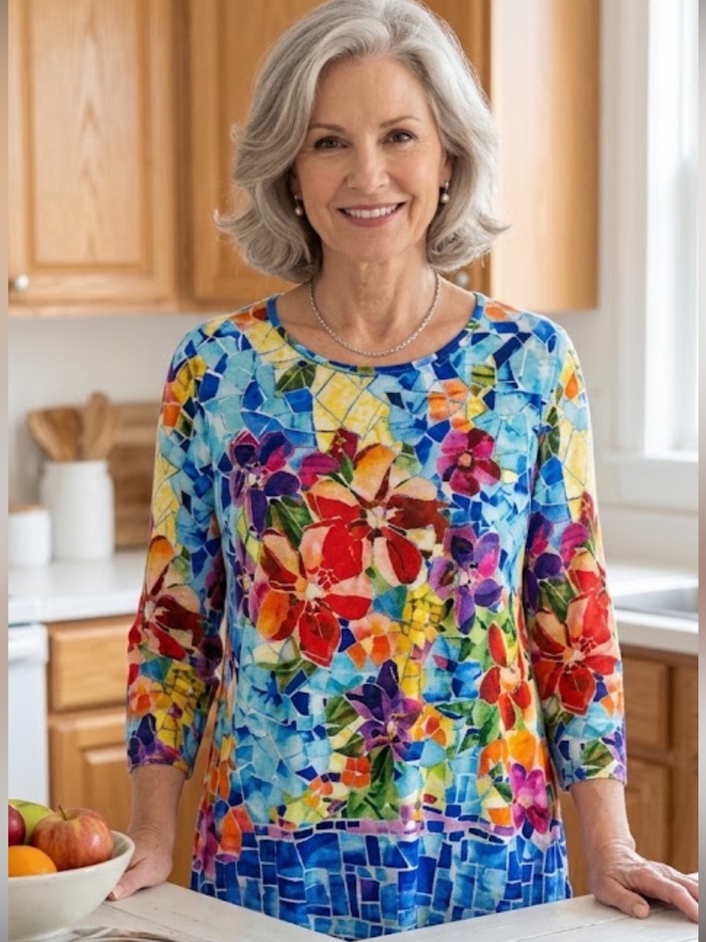 Plus Size 3X Floral Tunic Top Ali Miles Colorful Mosaic Print Long Sleeve
B